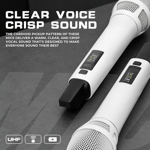 MSS2 Professional Wireless Microphone System, Auto Scan | Dual Antenna Diversity Transmission, 300ft Range, Dynamic Microphones for Karaoke Singing, DJ, Church, Party, Wedding