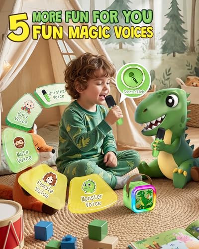 IROO Karaoke Machine for Kids Birthday Gifts for Girls Ages 4-12+ Years Old | 2026 Toys Ideas with 1-Month Karafun Premium, Mini Bluetooth Speaker With 2 Wireless Mics, MP3 Player for Family Home Party - color: Limited Edition Dinosaur