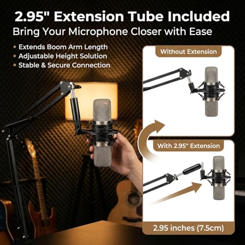 13-Pack Microphone Stand Adapter Set with Extension Tube, 3/8 to 5/8 and 1/4 Threaded Screw Mount, Black Aluminum Alloy for Mic Boom Arm, Tripod, Projector Stand and Lighting Equipment