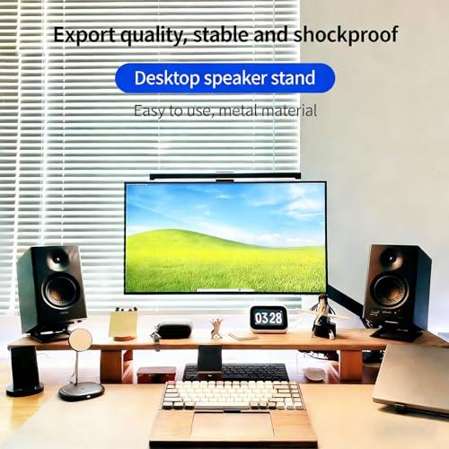 Desk Speaker Stands for Most Bookshelf Speakers, 22 lbs Capacity | ﻿ 1 Pair, 16° Tilt Angle, Anti Vibration Pads, Compact, Aluminum Alloy, Desktop Speaker Riser, Black
