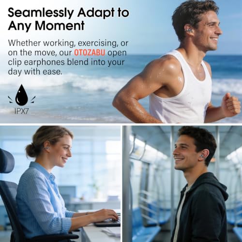 Clip-On Open Ear Earbuds Wireless Bluetooth 6.0 with Heart Rate Monitor | 72H HiFi Stereo Ear Buds with Zemyee Life App, 6 EQ Modes, Full-Area Tap Control Running Headphones for Sport/Work,Black