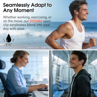 Clip-On Open Ear Earbuds Wireless Bluetooth 6.0 with Heart Rate Monitor | 72H HiFi Stereo Ear Buds with Zemyee Life App, 6 EQ Modes, Full-Area Tap Control Running Headphones for Sport/Work,Black