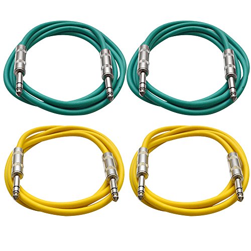 Seismic Audio - SATRX-2-4 Pack of 2' 1/4" TRS to 1/4" TRS Patch Cables - Balanced - 2 Foot Patch Cord - Green and Yellow - color: Green and Yellow