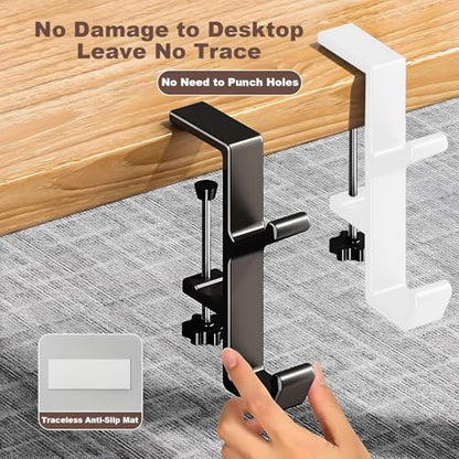 Headphone Stand - Aluminum Alloy Headphone Holder, Under Headset Stand for Desk Fit for PC Gaming Headset Hanger Hook Suitable for Office, Computer, Student Class Desk, Handmade Creator Table (Blanco)