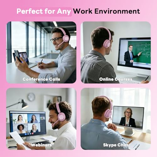 Bluetooth Headset, Wireless Headset with Mic for Work, Bluetooth 5.3, Wireless Headphones with AI Noise Cancelling Microphone (Clear Calls & Mic Mute), USB Dongle, for Computer/PC(Pink) - color: Pink