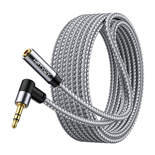 10ft 3.5mm Headphone Extension Cord Male to Female Stereo Audio Extender, 90 Degree Right Angle 1/8 Inch TRS Aux Wire for TV, PC, Smartphones, Braided Double Shielded - size: 10 ft