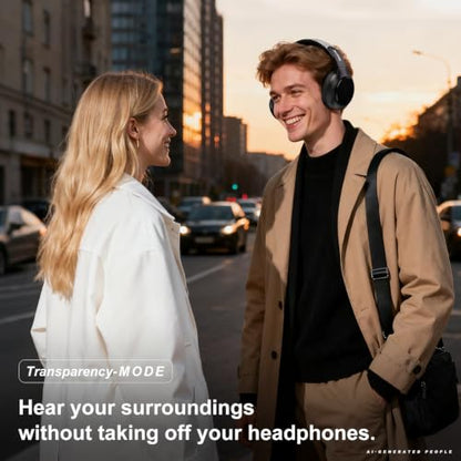 Wireless Noise Cancelling Headphones, 120H Playtime, Over Ear Headphones | 45dB Hybrid active passive noise cancelling headphones, Bluetooth 6.0, balanced sound, soft ear cups, 120H travel office
