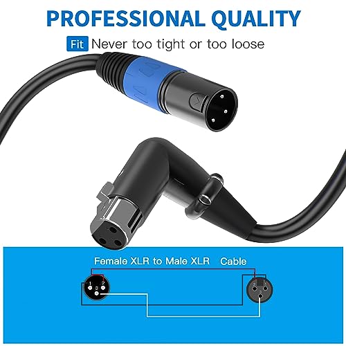 LanSenSu Right Angle XLR to Straight XLR Plug Cable, 90-Degree Female to Straight Male Balanced Cord 3-Pin to 3-Pin, (Right Angle -Female-10FT, 2Pack) - style: Right Angle -Female-10FT