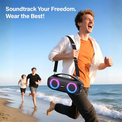 Fisher Portable Bluetooth Speaker, IPX5 Waterproof Speaker, 60W Peak Power