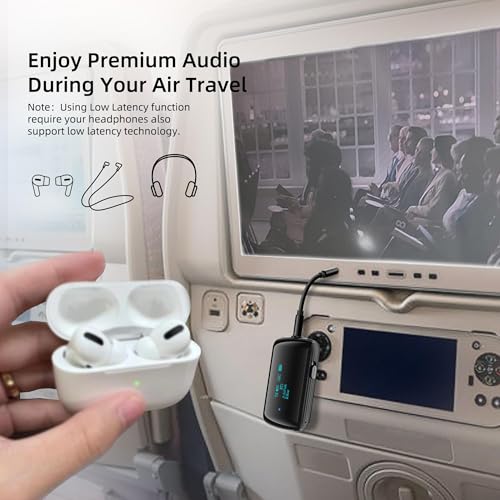 Bluetooth 5.2 Transmitter Receiver for 2 AirPods/Headphones | Flight Bluetooth Adapter for Airplane, TV, Gym with a 3.5mm Audio Jack, Wireless BT Receiver with Mic for Car/Home Stereo - color: Black