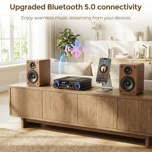 Romicta 2.1 Channel Stereo Audio Amplifier, 300Wx2+360W Home Audio Stereo Receiver Bluetooth 5.0 with USB/AUX, Remote, Bass Treble & Sub Control, for Active/Passive Subwoofer & Speaker