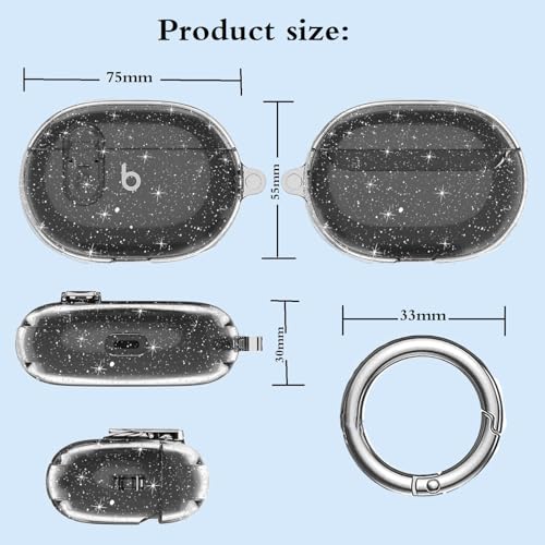 Beats Studio Buds/Studio Buds Plus Case Cover Clear 2021/2023 Men Lock Clip with Cleaner Kit, GARTOO Protective Case for Women Girls Kids Black Glitter - color: Black Glitter