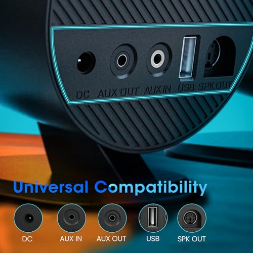 Computer Speakers, LITTOAK Bluetooth PC Speakers, AC Powered Gaming Speaker with 3 EQ Modes, Stereo Speakers with 6 RGB Modes, Aux in, Headphone, USB port Speaker for Laptop/Desktop/TV, 2*15W, 2.0 CH
