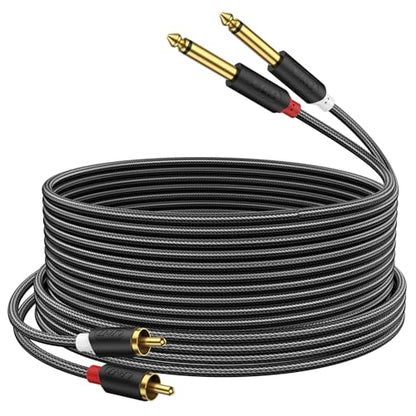 J&D RCA to 1/4" Stereo Audio Interconnect Cable, 15 Feet | Dual 1/4 inch TS to 2RCA Cable with Nylon Braided Jacket, Gold-Plated Plugs and Dual Shielding for Mixers, Amps and Hi-Fi - size: 15 Feet