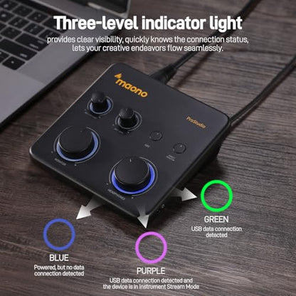 MAONO USB Audio Interface for PC & XLR Dynamic Microphone: Interface with XLR Input 24-bit/192kHz Routing Software Loopback for Recording Music, Guitar, Podcast, Streaming