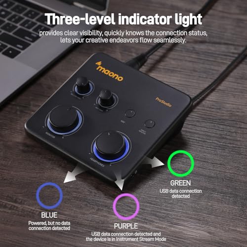 MAONO USB Audio Interface for PC & XLR Dynamic Microphone: Interface with XLR Input 24-bit/192kHz Routing Software Loopback for Recording Music, Guitar, Podcast, Streaming