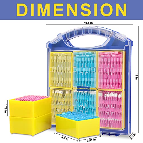 haisstronica 560PCS Heat Shrink Spade Connectors, 22-10 AWG, Male/Female | Quick Disconnects for Component Service, Reinforced Refillable Case, Removable Size Bins, Wire Connectors - size: AWG 22-10, style: Male&Female Kit 560PCS