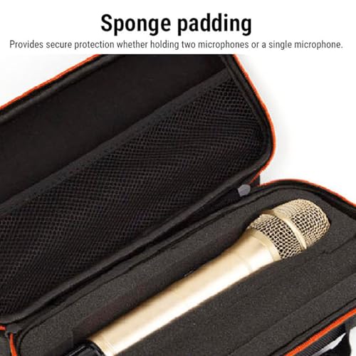 Hard Shell Dual Microphone Case - Protective Carrying Case Shockproof Travel Bag for 2 Wireless Mics, Padded Handheld Mic Storage with Handle, Mesh Pockets