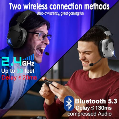Wireless Gaming Headset for PS5, PS4, PC, Nintendo Switch, 2.4GHz USB Gaming Headphones, Bluetooth 5.3, 50H Battery, Noise Canceling Microphone, ONLY 3.5mm Wired Mode for Xbox Series-Black and White
