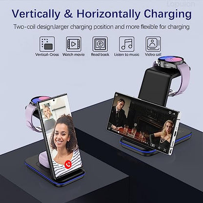 Wireless Charging Station for Samsung/Android, Fast Wireless Watch Charger Station Compatible for Samsung Galaxy S26 Ultra/S25/S24+/Z Flip 7/6 Fold 7/6, Watch8/7/Pro/Active 2 Galaxy Buds3/2 Pro(Black) - color: Black