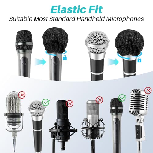 MAQIHAN 100PCS Disposable Microphone Cover - Black Mic Cover Handheld | Microphone Windscreen Bulk Fits Handheld Mics, Microphone Pop Filter, Microphone Mufflter, Protective Cap for KTV Karaoke Bar