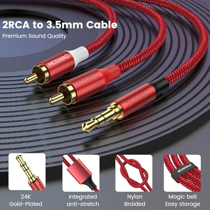 MOSWAG 3.5mm Male to 2RCA Male Stereo Audio Cable 1/8 to RCA Stereo Cable - color: Red, size: 10FT/3Meter