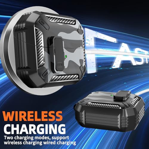 Safety Lock Case for Samsung Galaxy Buds3 FE/3/3 Pro (C-Grey) | with Secure Lock Clip & Cleaning kit Full Body Shockproof Carbon Fiber Protection Design - color: B-C-grey