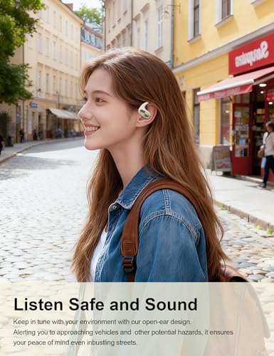 OBT-020 Open Ear Headphones, Bluetooth 5.3 Open Ear Earbuds Stereo Deep Bass, IPX5 Waterproof, 55H Playtime, Lightweight Comfort Wireless Earbuds Fit Sports, Running, Cycling, Workout, White