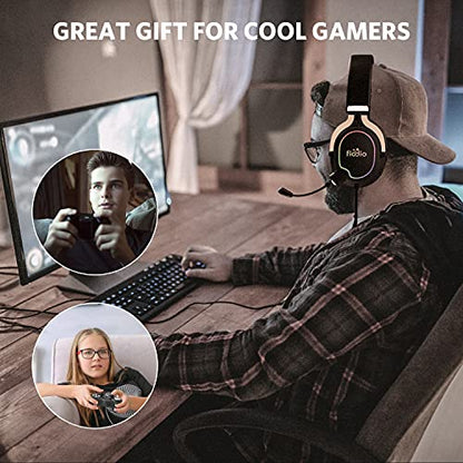 Gaming Headset with Surround Sound Stereo for Xbox One PS4 PC Switch Tablet, Noise Cancelling Over Ear Headphones with Mic, LED Light and Soft Memory Earmuffs for Laptop