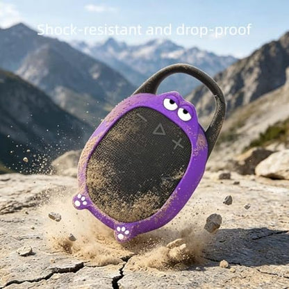 Soft Silicone Case for JBL CLIP5 Bluetooth Speaker Protective Cover Anti-Slip and Anti-Fall Fun Design with Paw Prints & Eyes Solid-Color Protector Sleeve (Purple) - color: Purple
