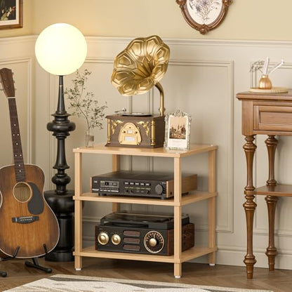 3-Tier AV Media Player Stand, Natural Stereo Cabinet, Modern Audio Shelf, Wooden TV Stand,Game Console Shelf, Multifunctional Entertainment Center, Suitable for Home, Conference Room - color: Natural, size: 3 Tier