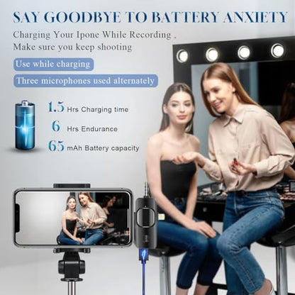 3 in 1 Wireless Lavalier Microphone for iPhone, iPad, Android, Camera,12-Hour Battery, mini Noise Reduction Recording Mic 2.4G Ultra-Low Delay, Microphone for Vlog/ TikTok/YouTube Live Stream( 3 Mic) - size: 3 MIC