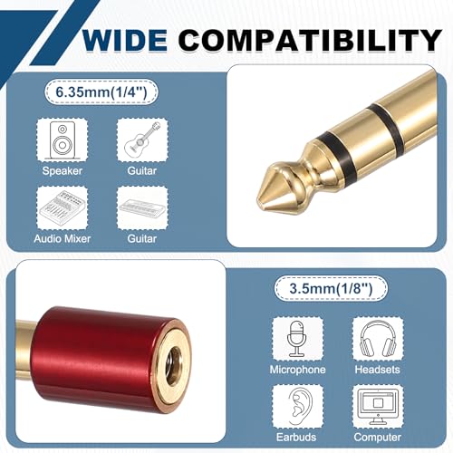 MECCANIXITY 2Pcs TRS 6.35mm Male to 3.5mm Female 1/4" Plug to 1/8" Blue/Red | Stereo Headphone Adapter, Jack, Audio Converter, Pure Copper, Gold Plated, for Guitars Speakers Computers - color: Blue/Red
