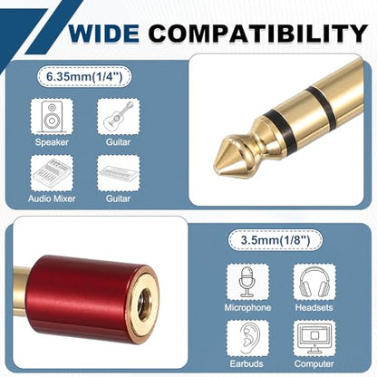 MECCANIXITY 2Pcs TRS 6.35mm Male to 3.5mm Female 1/4" Plug to 1/8" Blue/Red | Stereo Headphone Adapter, Jack, Audio Converter, Pure Copper, Gold Plated, for Guitars Speakers Computers - color: Blue/Red
