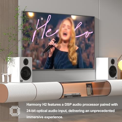 H2 Bookshelf Speakers, 60W Stereo, Record Player/Computers Speakers, DSP, Carbon-Fiber Woofer, Silk Tweeter, Optical/USB-C/AUX, Bluetooth 5.3, White - color: White