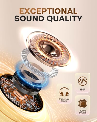 TuneFlux Bluetooth Headphones,70H Playtime Bluetooth 6.0 Wireless Headphones,3 EQ Music Modes Foldable Lightweight Over Ear Headset with Clear Call,HiFi Deep Bass for Home Office Travel (Beige) - color: Beige