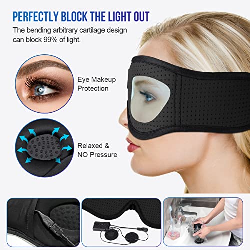 MUSICOZY 3D Sleep Headphones Bluetooth 5.4 Breathable Sleep Eye Mask | Cooling Fabric Lining with Blackout Design for Side Sleeper, HD Stereo Sound, 14 Hours Playtime for Sleep, Travel, Relaxation - color: Black
