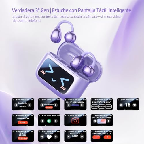 M100 Clip On Earbuds with Touchscreen Case , Open Ear Wireless Headphones for Glasses & Small Ears ,50H Total Battery, Bluetooth 6.0, IPX7 Waterproof,Ultra-Light 4g for Running & Workouts,purple - color: Purple