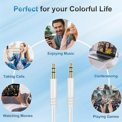 Beats Headphone Replacement Audio Cable Cord Aux 3.5mm to 3.5mm Wire-No Mic - color: White