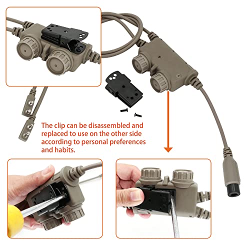 U94 Dual PTT 2 Pin K Plug for UV5R Tactical Headset w/7.0mm Jack | Tactical Headsets (Civilian),Waterproof ABS Build,Two Independent Buttons,Two-Way Control,Adjustable Clip