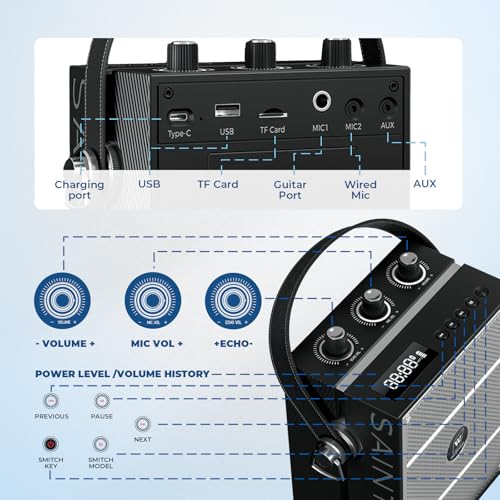 50W Wireless Voice Amplifier with Handheld Microphone S98 Pro | Portable Bluetooth Speaker Microphones for Teachers Events,Wireless Karaoke Mic for Singing,PA System with Echo Sound Effects