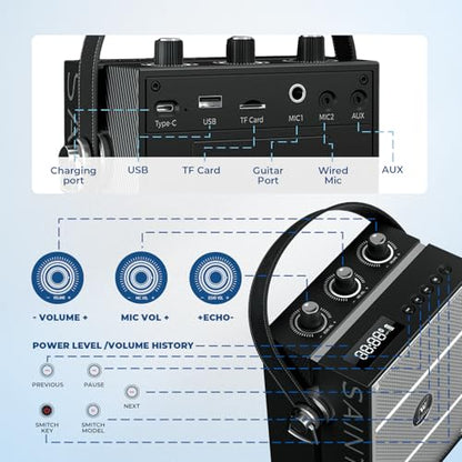 50W Wireless Voice Amplifier with Handheld Microphone S98 Pro | Portable Bluetooth Speaker Microphones for Teachers Events,Wireless Karaoke Mic for Singing,PA System with Echo Sound Effects