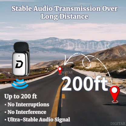Wireless Super Mini Lavalier Microphone for iPhone, Android, iPad, Noise Reduction, Monitor Audio, Charging Case, Crystal Clear Zero‑Latency Sound for Live Streaming, Recording