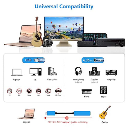 USB to 1/4 Jack Audio Adapter Type-A to 6.35mm Female Aux Adapter | Stereo TRS 1/4 Female to USB Audio Jack Adapter USB External Sound Card for Laptop, PC, Amplifier, Speaker, 6.35mm Headphone - style: USB-A Male to 1/4 Female