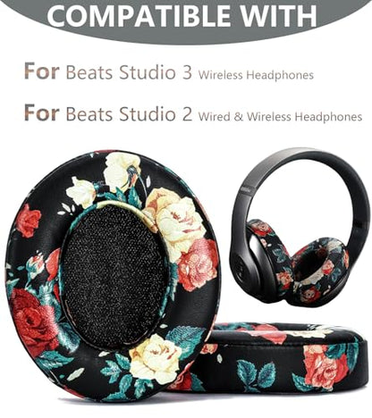Replacement Ear Pads Compatible with Beats Studio 3 Wireless Black Flower - color: Black Flower