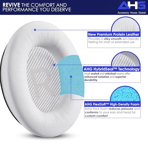 AHG Accessory House Global qc Replacement Ear Pads Cushions Compatible with Bose QuietComfort 35 II / QC35, QCSE, QCSC and QC45 Wireless Headphones (White) - Premium Material | Extra Thick | Durable - color: White