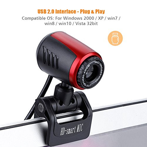 Zerone USB Webcam, 640 x 480 USB Camera Live Streaming with Built-in Microphone 360° Rotation and 60° Vertical Adjustment, Support Desktop and Screen Clamp Mount for Laptop PC