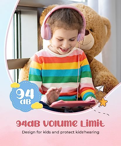 DyBaxa Kids Headphones,Wired On-Ear Foldable Headphones for Kids, Pink - color: Pink