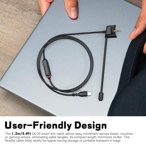 QC35 Boom Microphone Cable, 2.5mm Boom Gaming Microphone Cable with Mute Control for Bose QC35 & QC35 II Headphone, USB C Replacement Audio Cable Cord Boom Mic for iPhone 17/16 Smartphone iPad Tablet