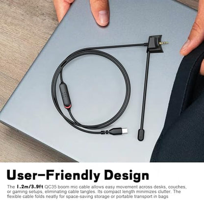 QC35 Boom Microphone Cable, 2.5mm Boom Gaming Microphone Cable with Mute Control for Bose QC35 & QC35 II Headphone, USB C Replacement Audio Cable Cord Boom Mic for iPhone 17/16 Smartphone iPad Tablet